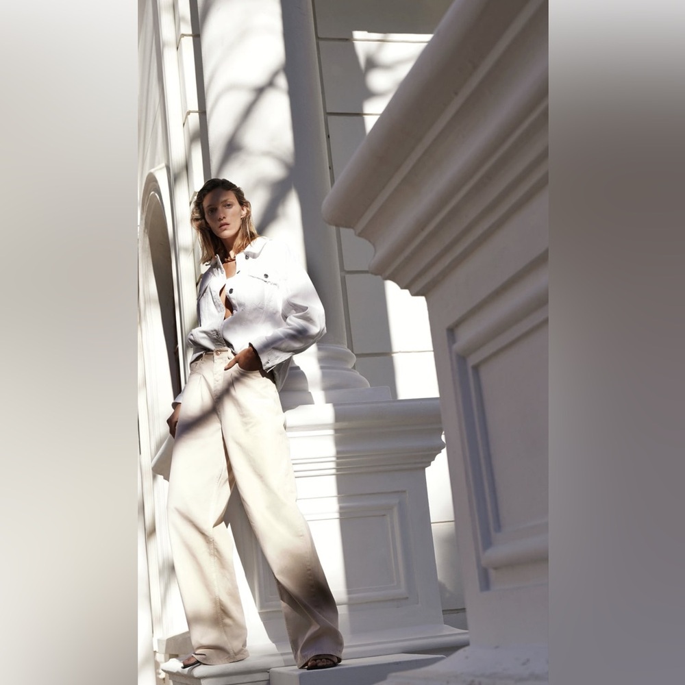 Cream White Wide Leg Denim Zara Pants